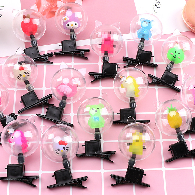 2019 New Hot Style Mini Colorful Flash Bob Ball sells sprout Clip Glow Cartoon Hairpin Night Market Gifts