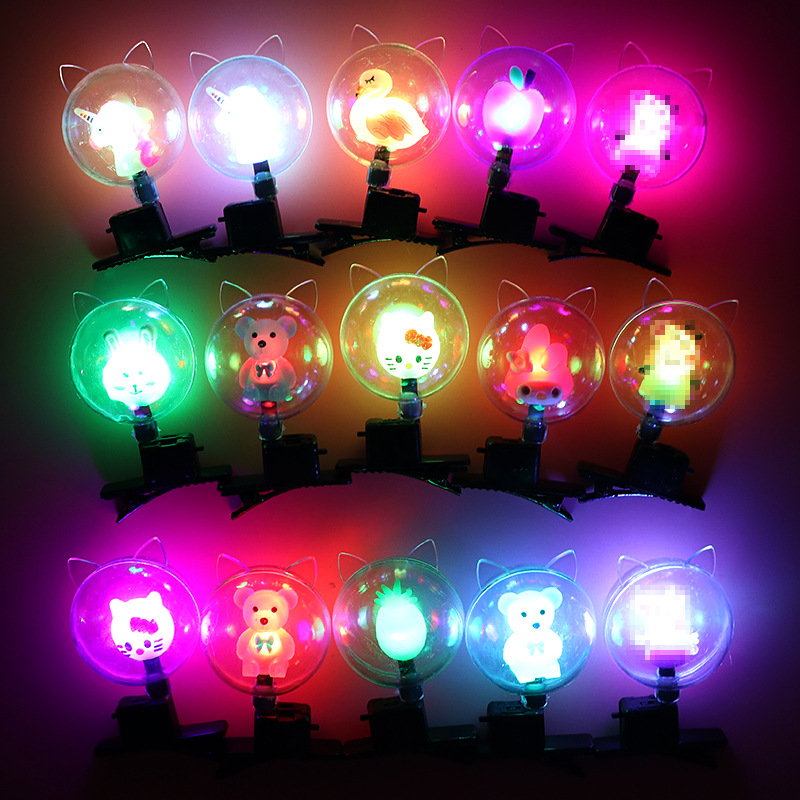 2019 New Hot Style Mini Colorful Flash Bob Ball sells sprout Clip Glow Cartoon Hairpin Night Market Gifts