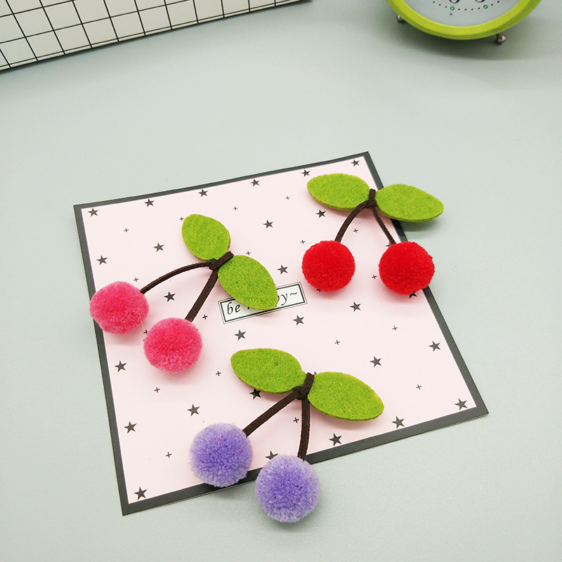 Cherry Pair Hair Ball Hair Clip Headdress Plush Ball Accessories Clothing Accessories Materials Fur Ball Ball Hairpin