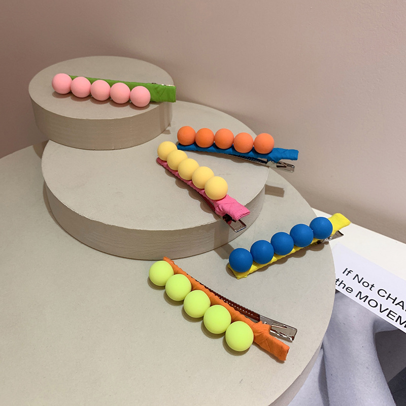  Ball Bright Color Series Color Collision Design Fashionable Side Clip Duckbill Clip Korean Girls&#039; Hairpin Ball Hairpin