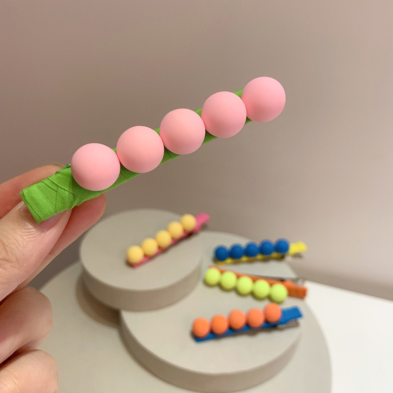  Ball Bright Color Series Color Collision Design Fashionable Side Clip Duckbill Clip Korean Girls&#039; Hairpin Ball Hairpin