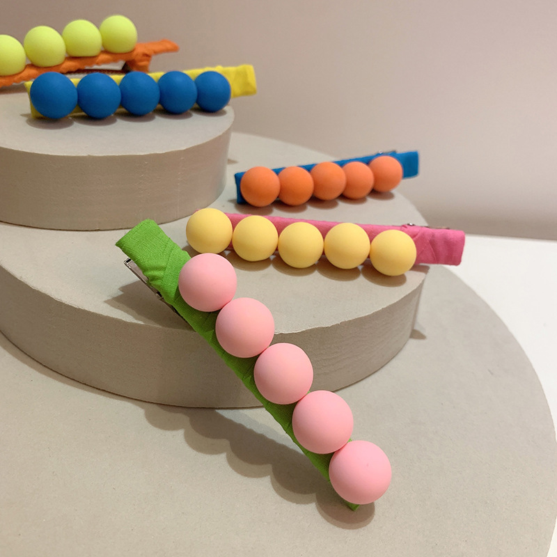  Ball Bright Color Series Color Collision Design Fashionable Side Clip Duckbill Clip Korean Girls&#039; Hairpin Ball Hairpin
