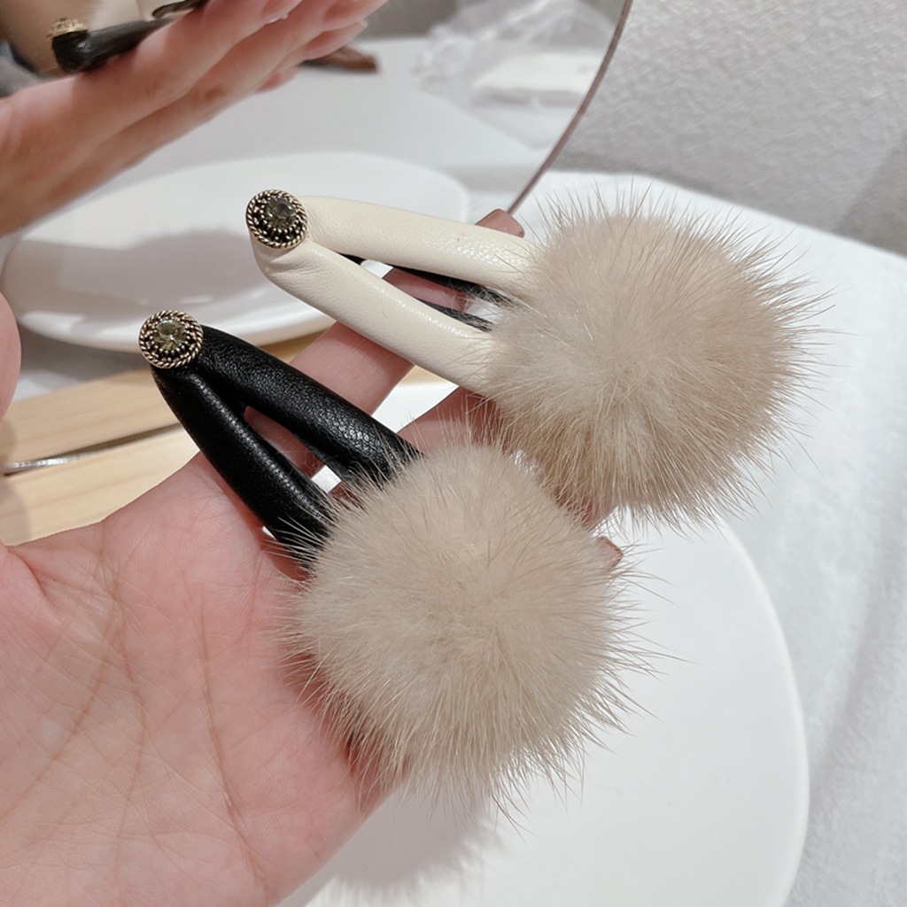 Rhinestone Furry BB Clip Cute Fashion Girl Bang Side Clip Hair Clip Headdress Hair Accessories for Women Ball Hairpin