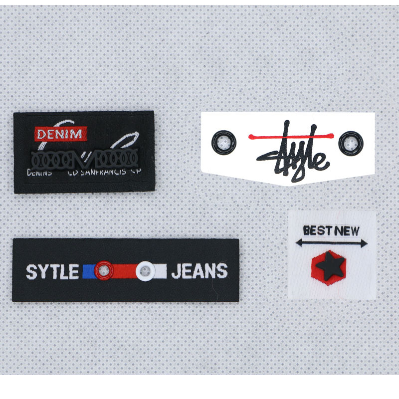 Clothing Trademark Clothing Cotton Collar Lable Custom Silk Screen Sewn-in Label Woven Label plus Rivet Eye Decorative Nail Fashion Fashionmonger