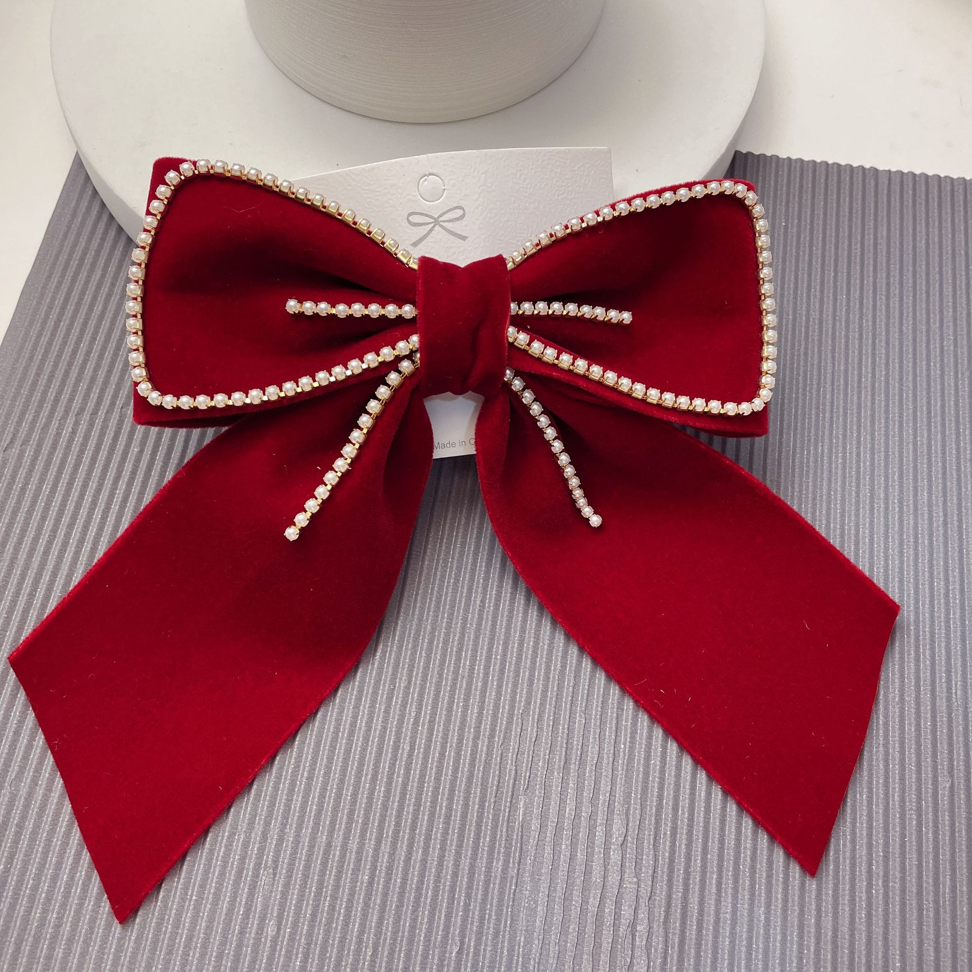 Winter New Velvet Pearl Ribbon Bowknot Spring Clip Barrettes Girl Japanese and Korean Temperamental Bowknot Hairpin