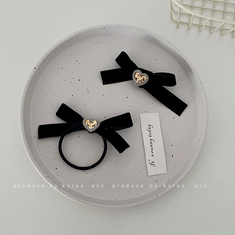 Heart Barrettes Lint Bowknot Korean Sweet Vigorous College Style Hairpin Japanese Style Duckbill Clip Hair Accessories