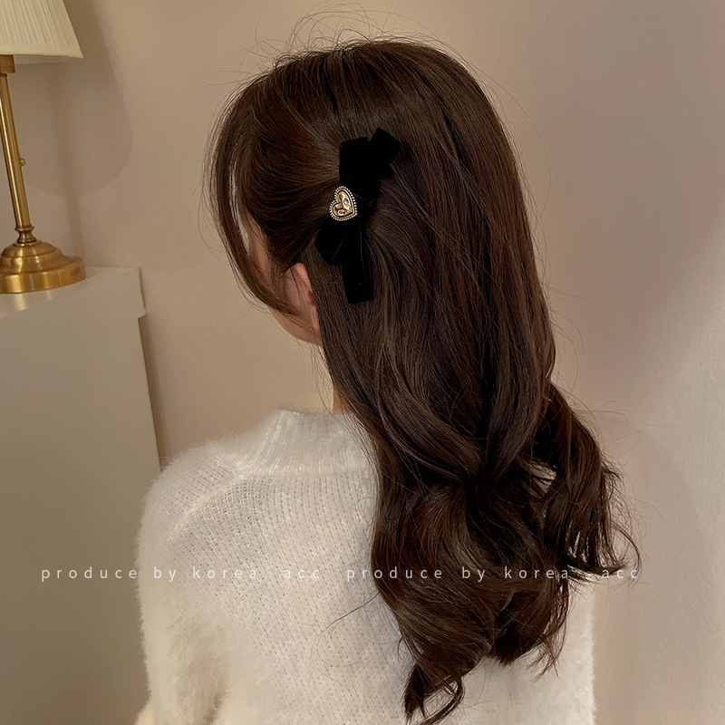 Heart Barrettes Lint Bowknot Korean Sweet Vigorous College Style Hairpin Japanese Style Duckbill Clip Hair Accessories