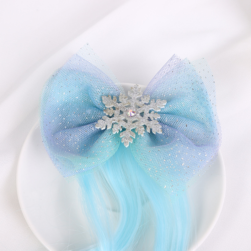 New Ice and Snow Princess Bowknot Wig Snowflake Barrettes Braid Children Headwear Wig Barrettes Aisha Hairpin