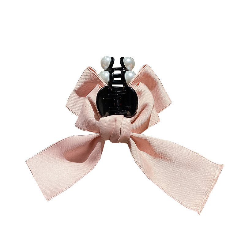 South Korea Dongdaemun Ribbon Bowknot Pearl Hair Accessories Grip Girl&#039;s Mid-Length Hair Refreshing Updo Hairpin Tie Hair