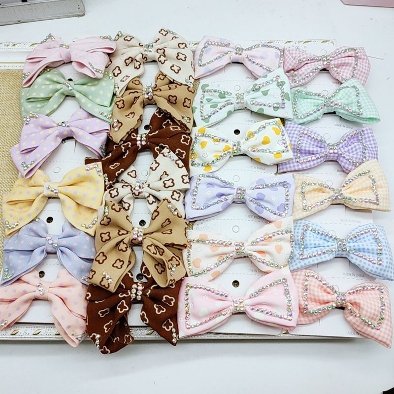 South Korea Dongdaemun Minimalist Bowknot Diamond Cloth Hairpin Side Clip Duckbill Clip Hair Accessories Headdress