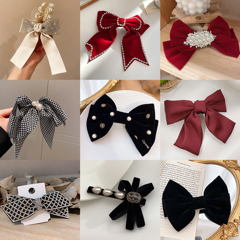 Rhinestone Pearl Barrettes Korean Ins Back Brain Side Spring Clip Catch Bow Clip Red Hair Accessories Bowknot Hairpin