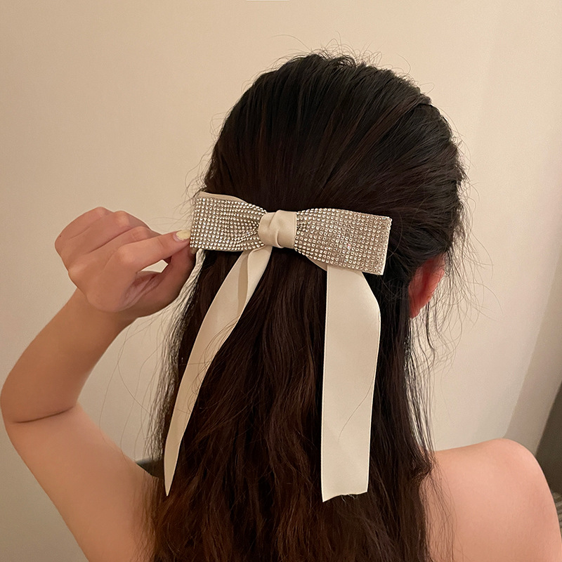 Rhinestone Pearl Barrettes Korean Ins Back Brain Side Spring Clip Catch Bow Clip Red Hair Accessories Bowknot Hairpin