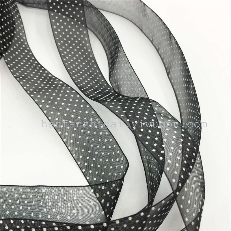 Spot black organza ribbon printing ribbon ribbon wave