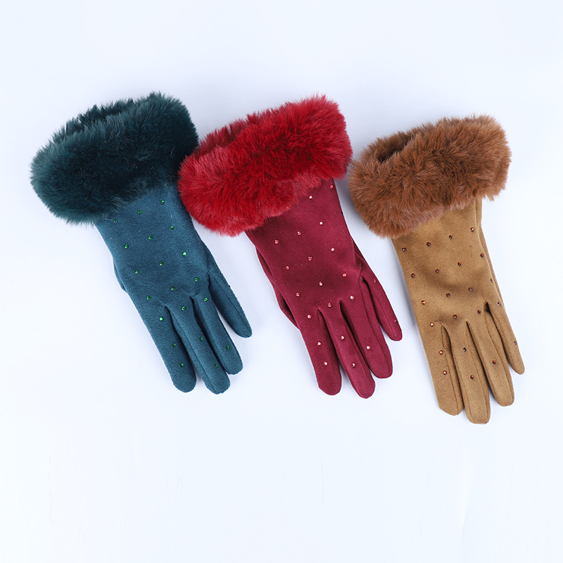 Women&#039;s Winter Gloves Winter Gloves Touch Screen Korean Style Wool Rabbit Fur Full Finger Warm Gloves
