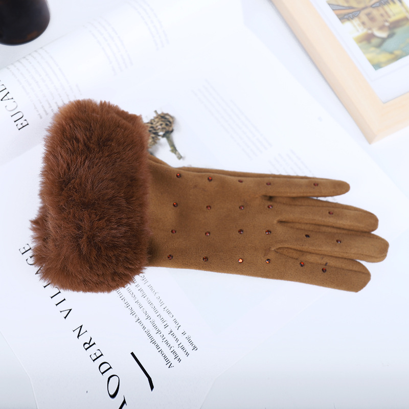 Women&#039;s Winter Gloves Winter Gloves Touch Screen Korean Style Wool Rabbit Fur Full Finger Warm Gloves
