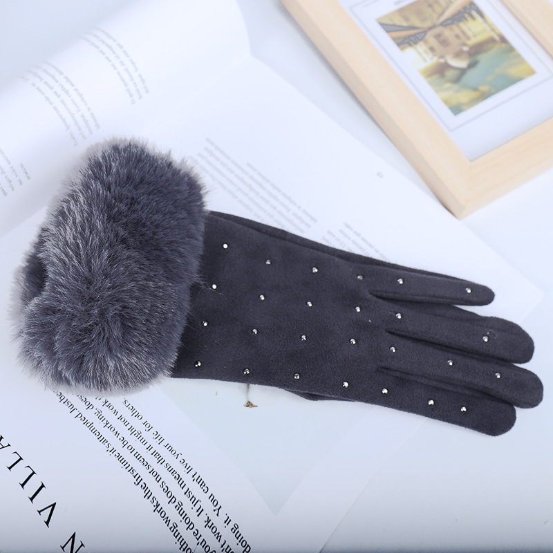 Women&#039;s Winter Gloves Winter Gloves Touch Screen Korean Style Wool Rabbit Fur Full Finger Warm Gloves