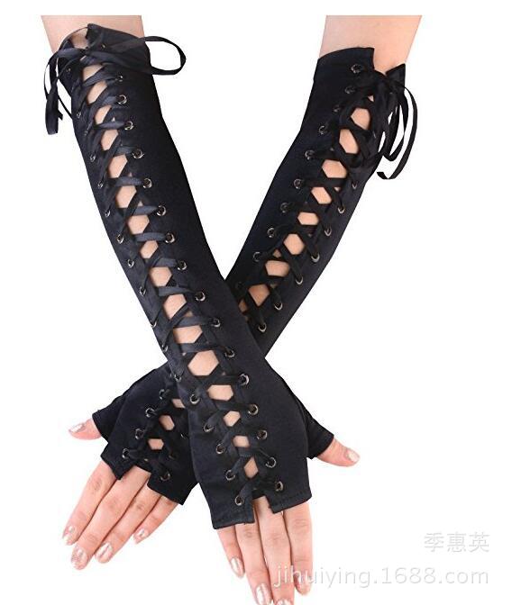 European and American Sexy Satin Satin Wearing Wedding Ball Gloves Nightclub Sexy Ribbon Etiquette Gloves Cross-Border