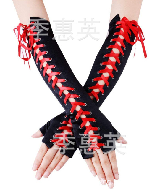 European and American Sexy Satin Satin Wearing Wedding Ball Gloves Nightclub Sexy Ribbon Etiquette Gloves Cross-Border