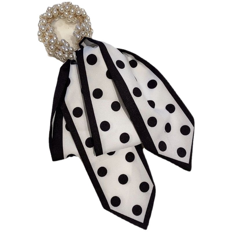2021ins Wind Net Red New Pearl Head Rope Ribbon Scarf Hair Rope Headband Hair Bowknot Tie