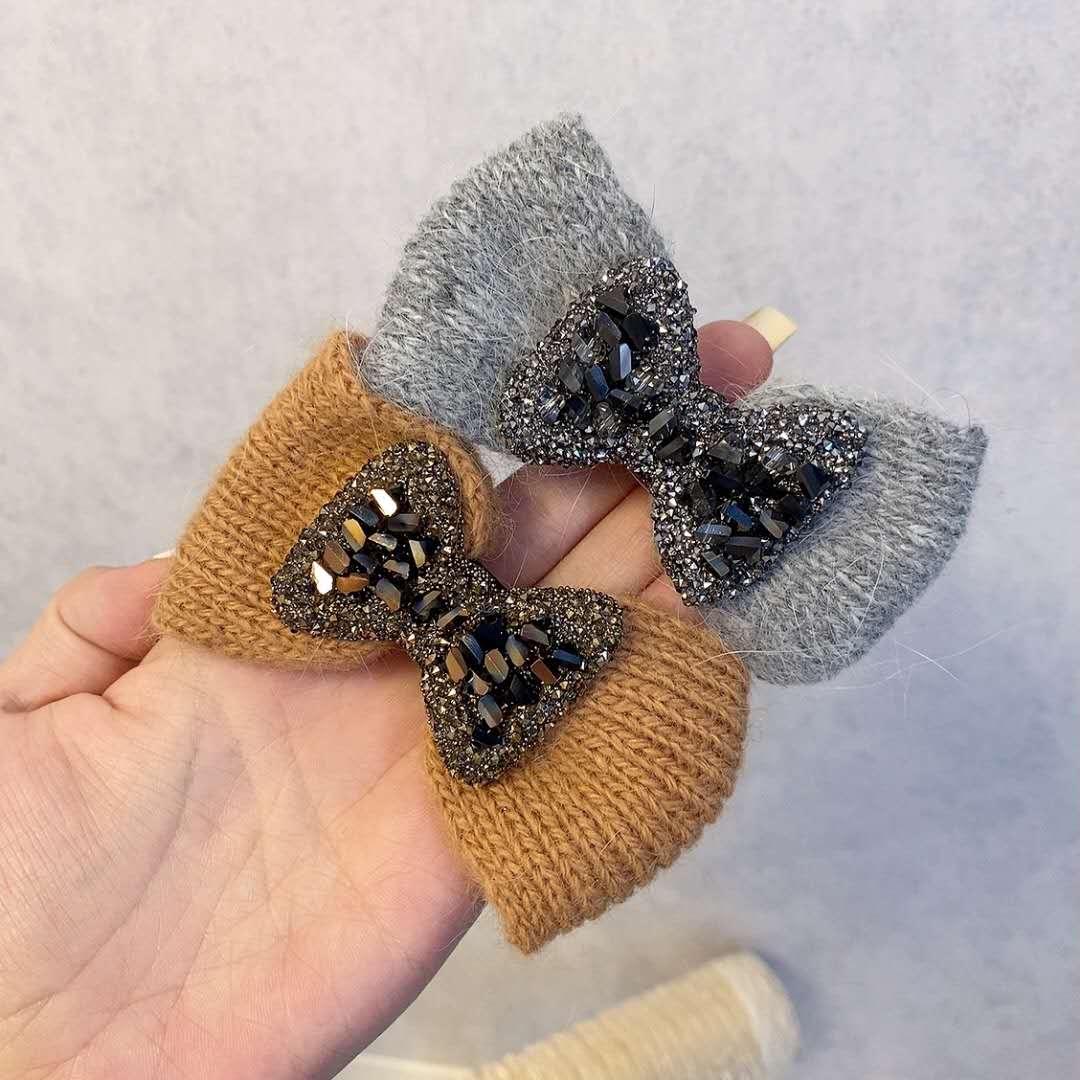 Knitted Bowknot Diamond Bow Tie New Autumn and Winter Rubber Hand with Flower Style Hair Rope