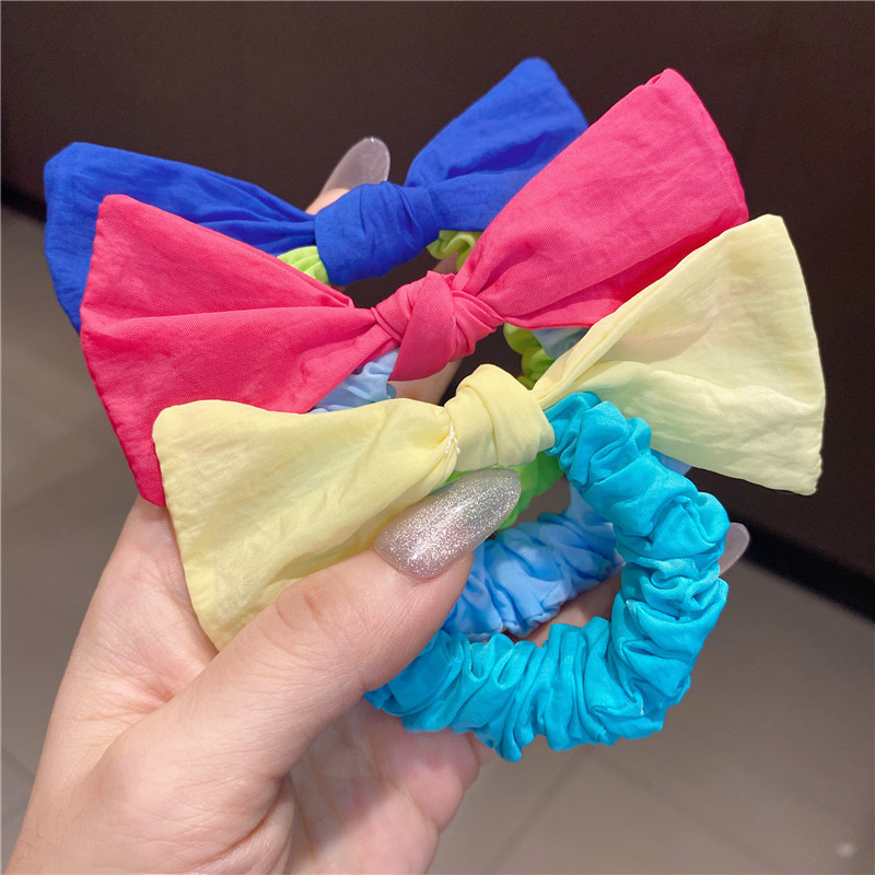 Fluorescent Color Tie Rubber Band for Bun Haircut Hair Rope Cute Princess Bowknot Headband Little Girl Headdress Large Intestine Hair Ring