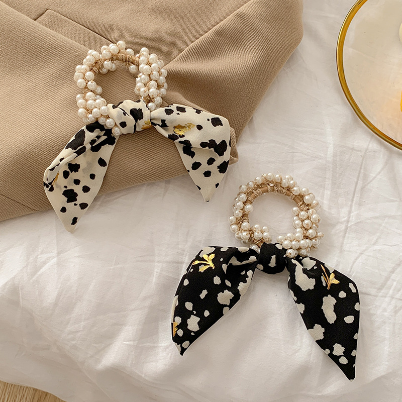 Korean Floral Ribbon Bowknot Headdress Internet Influencer Pearl Hair Band Hair Tie Female Hair Band Summer Bowknot Tie