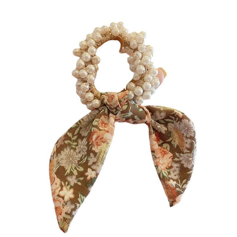 Korean Floral Ribbon Bowknot Headdress Internet Influencer Pearl Hair Band Hair Tie Female Hair Band Summer Bowknot Tie