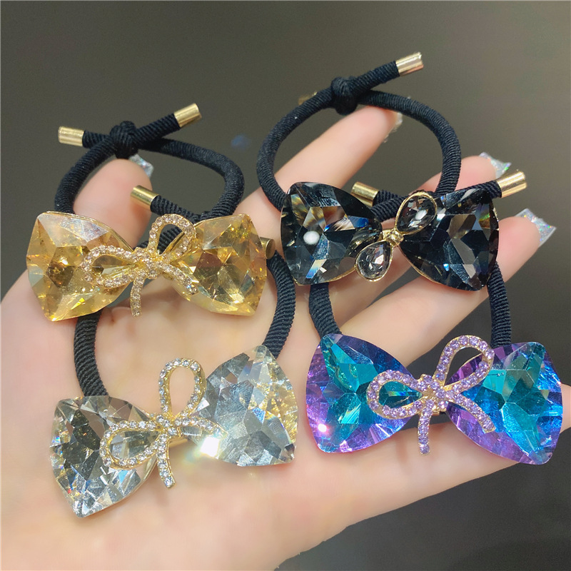 Exquisite Crystal Bowknot Headband 2021new Hair Band for Bun Haircut Ins Simple Temperament Tie Ponytail Leather Band