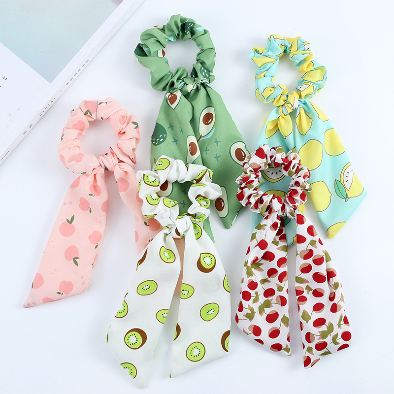 French Large Intestine Hair Band Streamer Solid Color Printing Bowknot Hair Ring Children Bowknot Tie