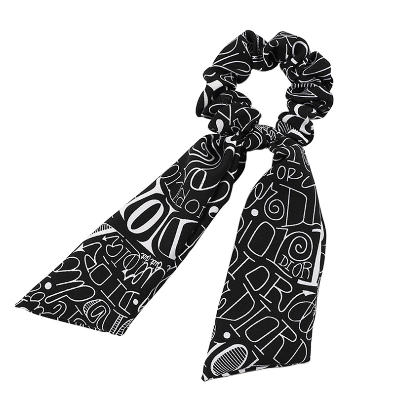 French Large Intestine Hair Band Streamer Solid Color Printing Bowknot Hair Ring Children Bowknot Tie