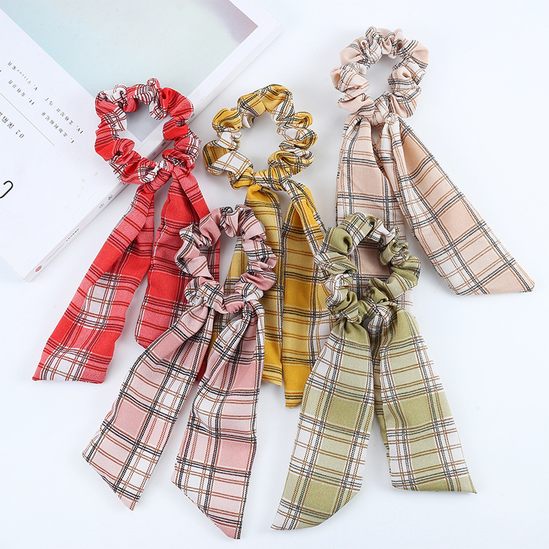 French Large Intestine Hair Band Streamer Solid Color Printing Bowknot Hair Ring Children Bowknot Tie