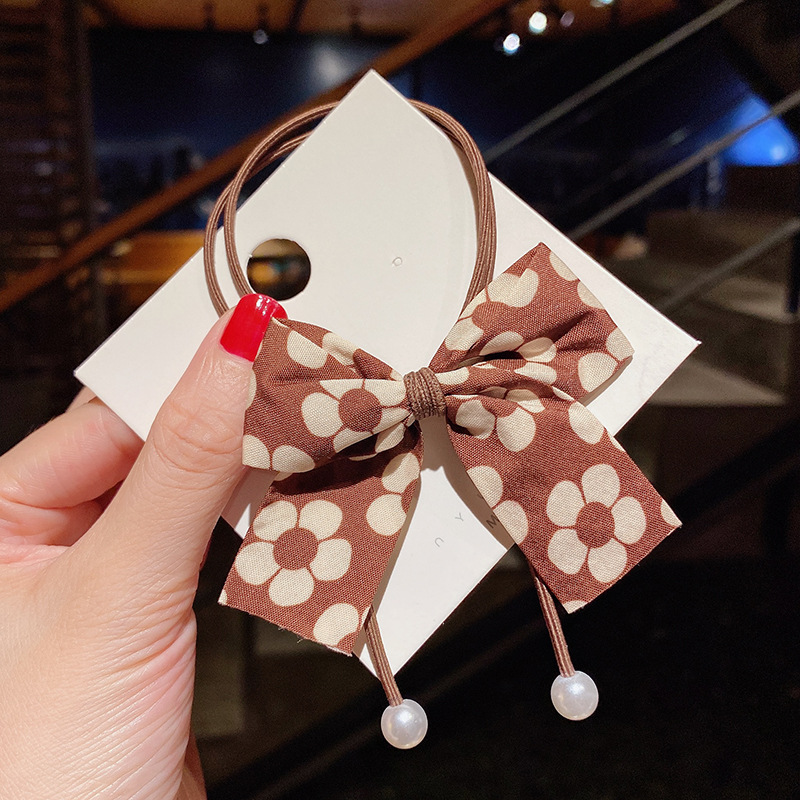 Bowknot Tie  Style Milk Tea Color Bowknot Hair Ring Ins Korean Style New Hair Rope Girl Hair Band Head Rope Headdress
