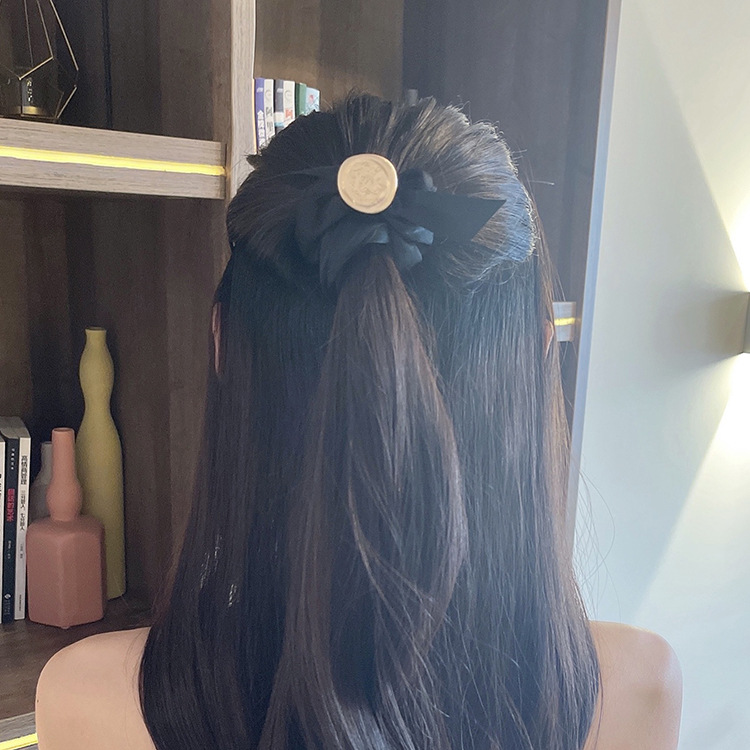 Texture! Black and White Bow Large Intestine Ring Hair Band Female Korean Ins Simple Hair Accessories Bowknot Tie