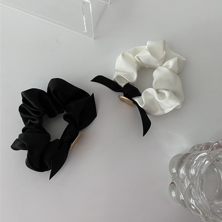 Texture! Black and White Bow Large Intestine Ring Hair Band Female Korean Ins Simple Hair Accessories Bowknot Tie