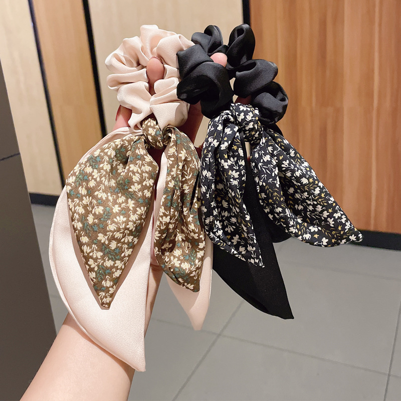 New Streamer Hair Tie Rope Elegant Floral Bowknot Headband Temperament Pure Color Internet Celebrity Hair Accessories