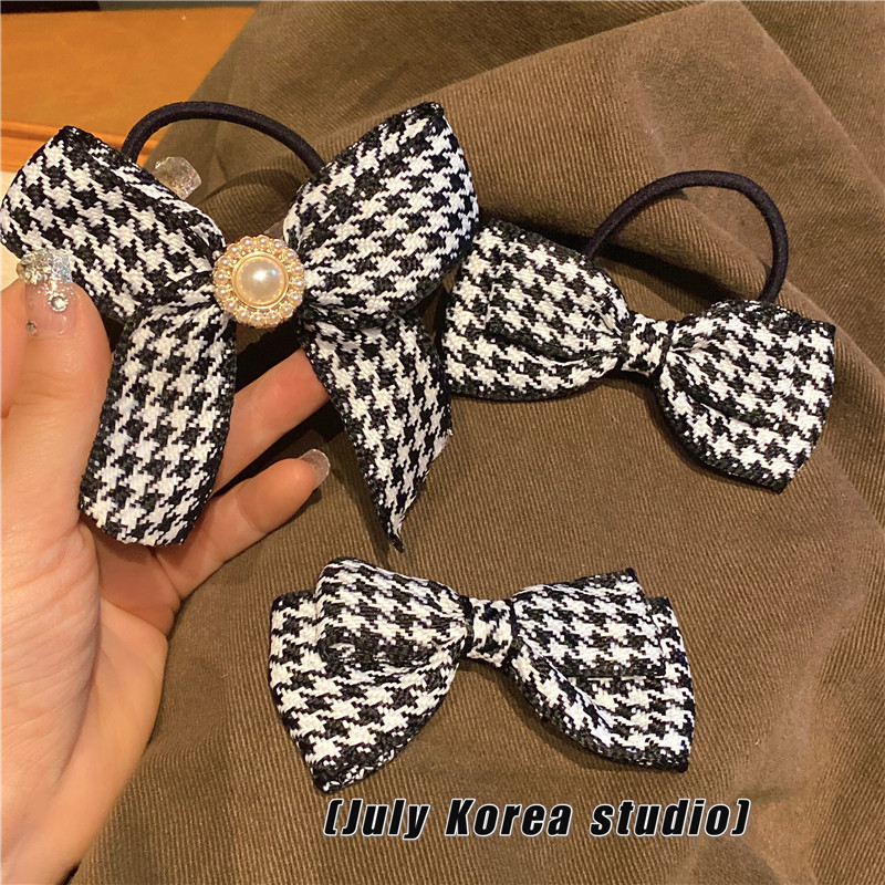 Houndstooth Hair Band Bowknot Headband Female Hair Rope Hair Elastic Band Tie Ponytail Leather Band Internet Celebrity Ins