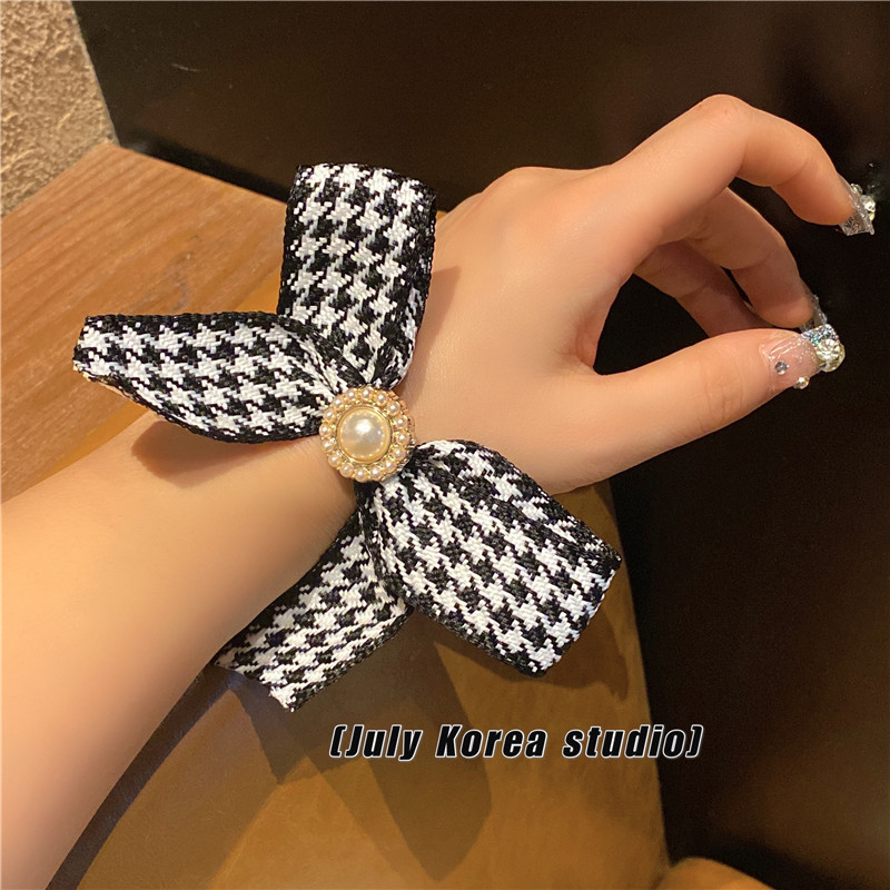 Houndstooth Hair Band Bowknot Headband Female Hair Rope Hair Elastic Band Tie Ponytail Leather Band Internet Celebrity Ins