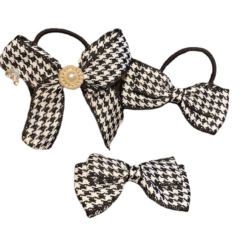 Houndstooth Hair Band Bowknot Headband Female Hair Rope Hair Elastic Band Tie Ponytail Leather Band Internet Celebrity Ins