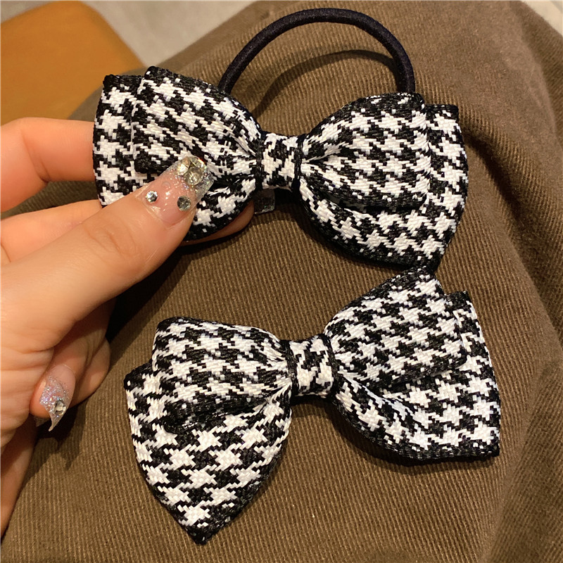 Houndstooth Hair Band Bowknot Headband Female Hair Rope Hair Elastic Band Tie Ponytail Leather Band Internet Celebrity Ins
