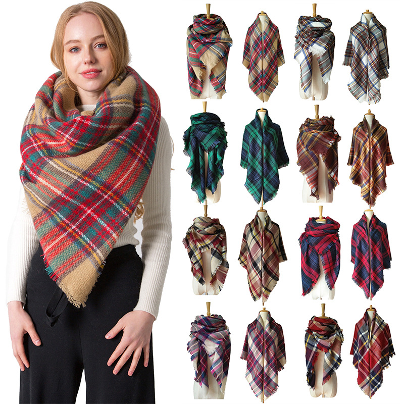  in Europe and America Autumn and Winter Cashmere Double-Sided Seven Color Plaid Scarf Ladies Shawl Wholesale