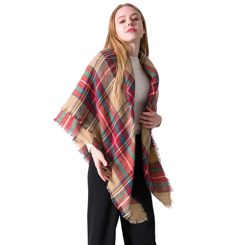  in Europe and America Autumn and Winter Cashmere Double-Sided Seven Color Plaid Scarf Ladies Shawl Wholesale