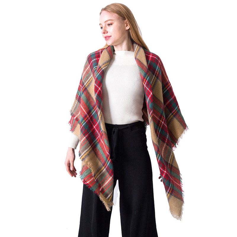  in Europe and America Autumn and Winter Cashmere Double-Sided Seven Color Plaid Scarf Ladies Shawl Wholesale