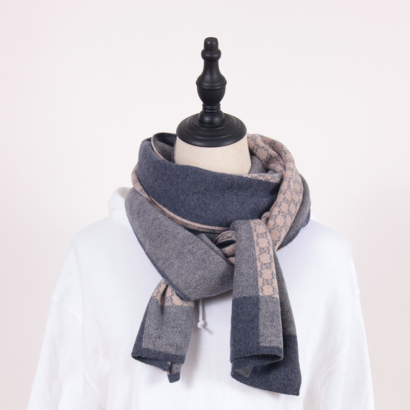 New Autumn and Winter Men&#039;s Pure wool Plaid Jacquard scarf cold wiefesbusiness Leisure Manufacturers direct sale