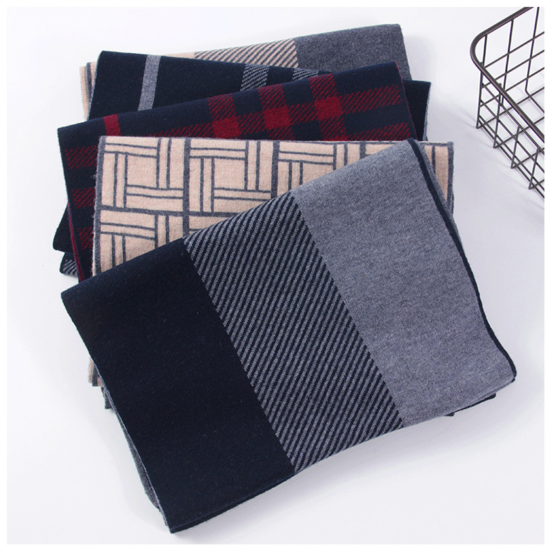 New Autumn and Winter Men&#039;s Pure wool Plaid Jacquard scarf cold wiefesbusiness Leisure Manufacturers direct sale