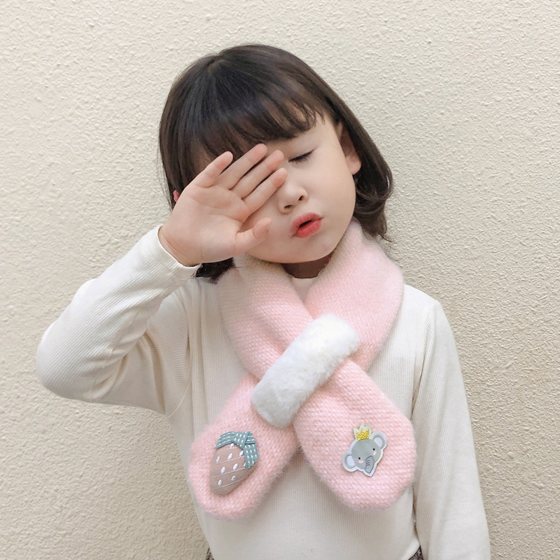 Winter Children&#039;s Plush Scarf Cute Fashion Korean Style Male and Female Baby Cross Scarf Little Girl Warm Scarf