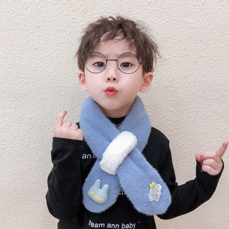 Winter Children&#039;s Plush Scarf Cute Fashion Korean Style Male and Female Baby Cross Scarf Little Girl Warm Scarf