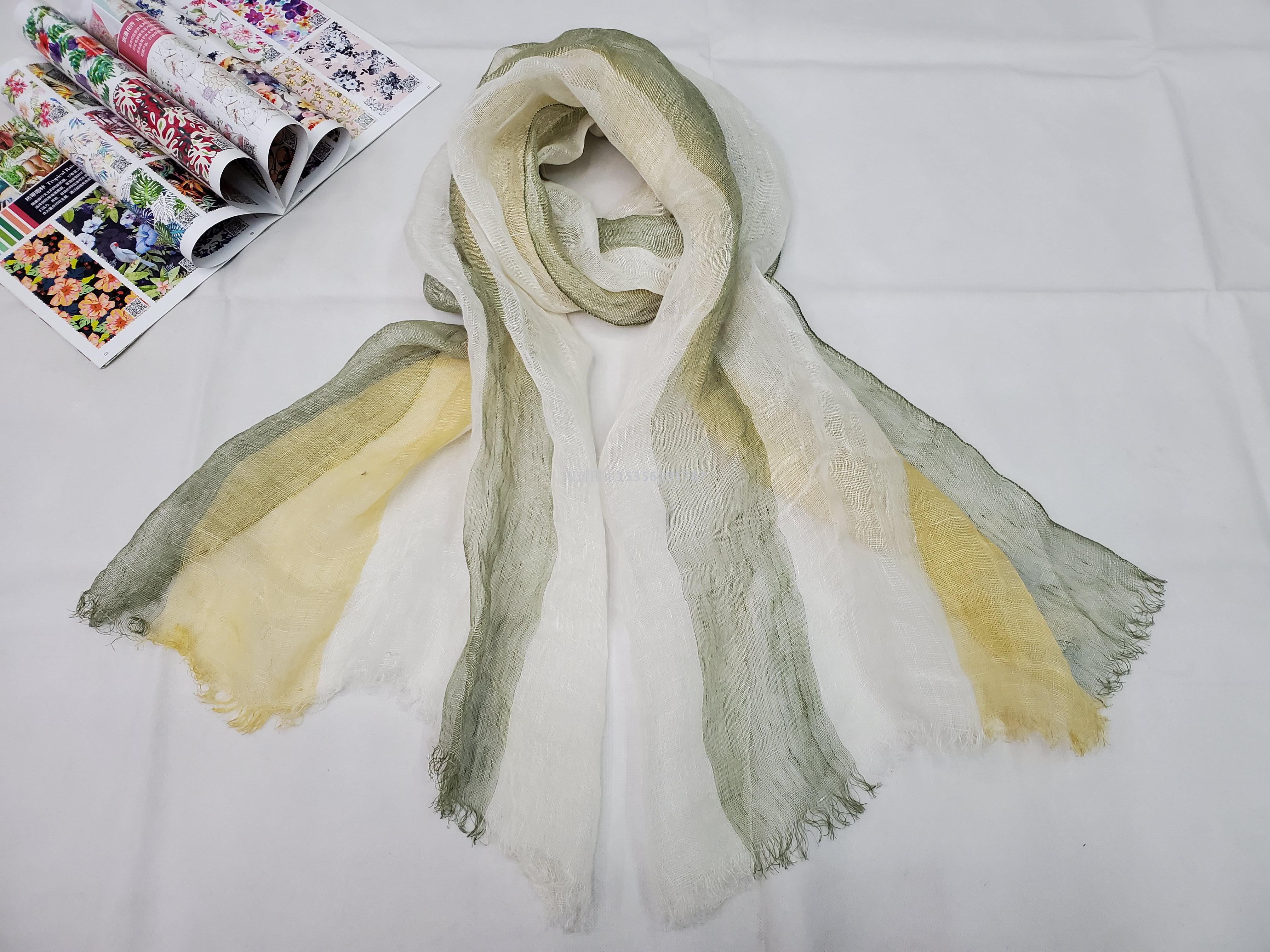 2020 new Japanese and Korean ladies spring and summer fresh pure natural linen yarn - dyed scarf air conditioning time! Absorption shawl silk scarves