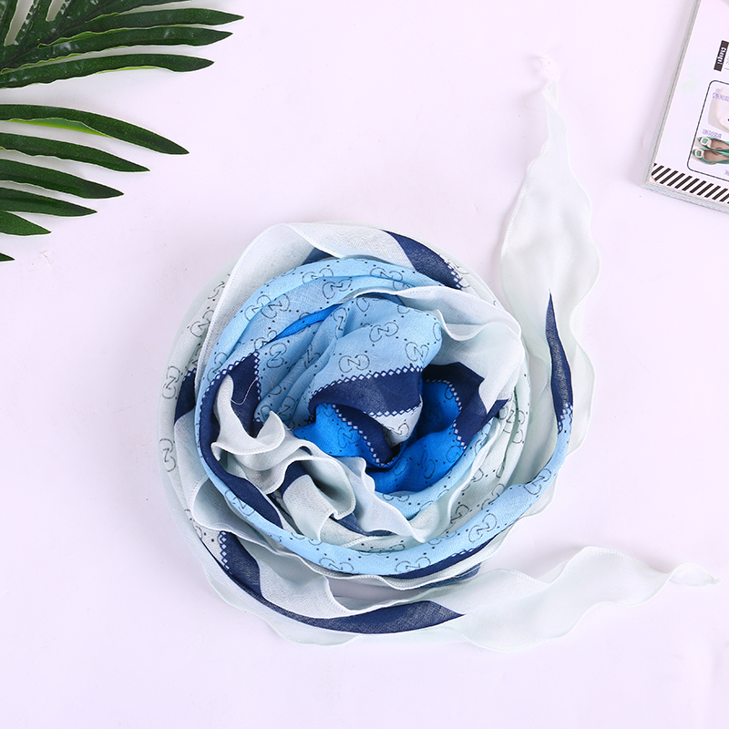0D Chiffon Steel Wire Diagonal Ruffled Wave Edge Pearl Korean Scarf 2019 Spring/ Summer New