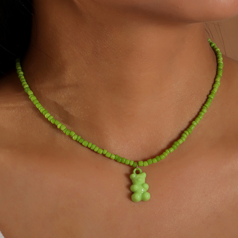 Nz2241 Naizhu Ins Hip Hop Sweet Cool Teddy Bear Necklace Soft Girl Candy Color Handmade Bead Necklace