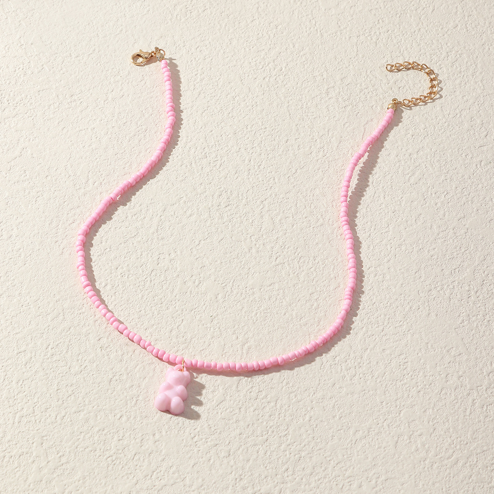 Nz2241 Naizhu Ins Hip Hop Sweet Cool Teddy Bear Necklace Soft Girl Candy Color Handmade Bead Necklace